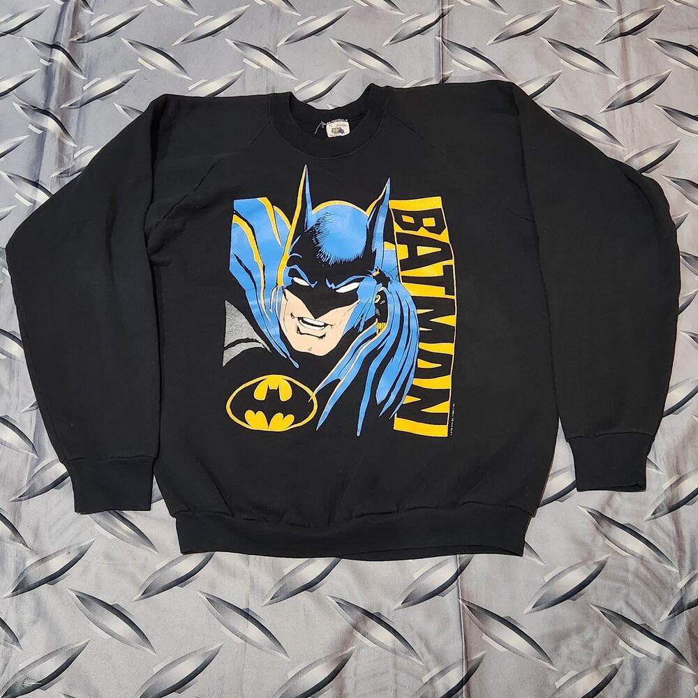 Vintage Batman Sweatshirt XL (Fits L) Raglan 80s DC Comics Promo
